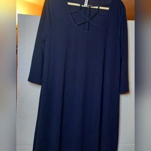 Zenana Premium brand Tunic Dress with Lattice Neckline Plus size 2x Color: Navy